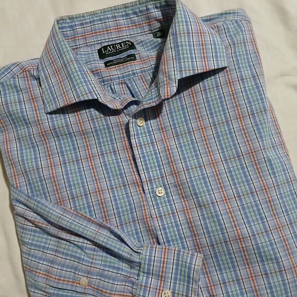 Lauren Ralph Lauren 17x34/35 Long-sleeved blue plaid button-up regular fit - Picture 1 of 14